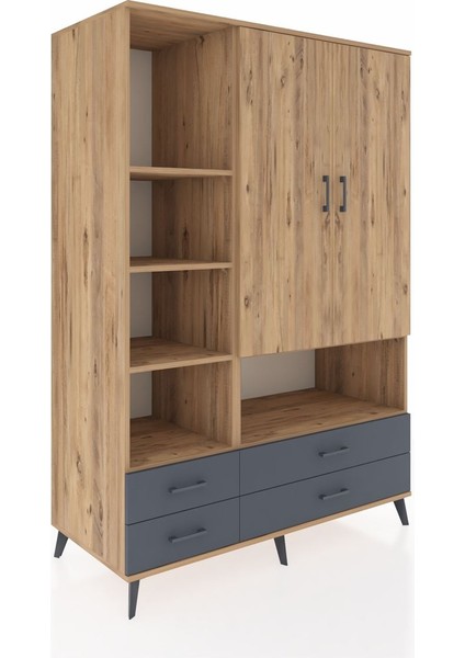 Kronos Dolap 8 Raflı 4 Çekmeceli 2 Kapaklı 132X59X195 Çam-Çam/antrasit fiyatları