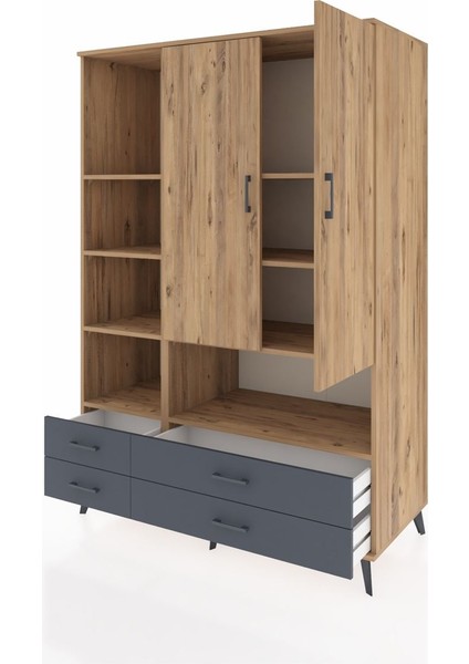 Kronos Dolap 8 Raflı 4 Çekmeceli 2 Kapaklı 132X59X195 Çam-Çam/antrasit modelleri