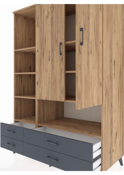 Kronos Dolap 8 Raflı 4 Çekmeceli 2 Kapaklı 132X59X195 Çam-Çam/antrasit fırsatları