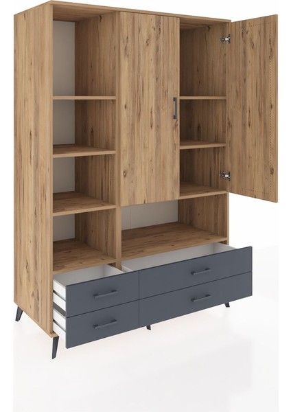 Kronos Dolap 8 Raflı 4 Çekmeceli 2 Kapaklı 132X59X195 Çam-Çam/antrasit indirimleri