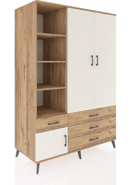 Kronos Dolap 5 Raflı 4 Çekmeceli Tek Askılı 132X59X195 Çam-Aytaşı/çam fiyatları