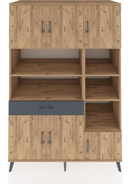 Kronos Dolap 10 Raflı Tek Çekmeceli 6 Kapaklı 132X59X195 Çam-Çam/antrasit