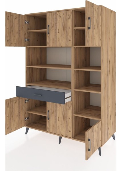 Kronos Dolap 10 Raflı Tek Çekmeceli 6 Kapaklı 132X59X195 Çam-Çam/antrasit modelleri