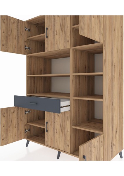 Kronos Dolap 10 Raflı Tek Çekmeceli 6 Kapaklı 132X59X195 Çam-Çam/antrasit fırsatları