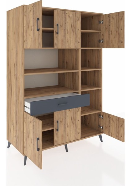 Kronos Dolap 10 Raflı Tek Çekmeceli 6 Kapaklı 132X59X195 Çam-Çam/antrasit indirimleri