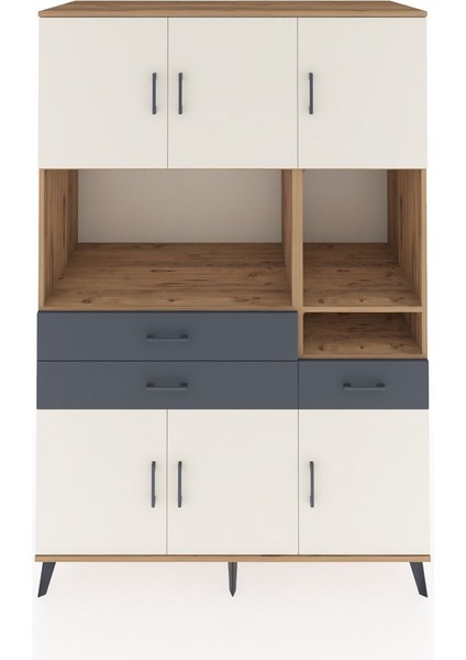 Kronos Dolap 9 Raflı 3 Çekmeceli 6 Kapaklı 132X59X195 Çam-Aytaşı/antrasit