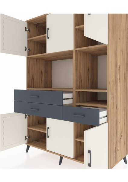 Kronos Dolap 9 Raflı 3 Çekmeceli 6 Kapaklı 132X59X195 Çam-Aytaşı/antrasit fırsatları