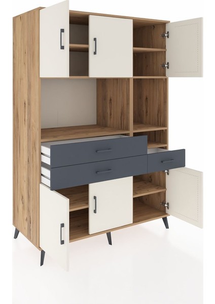 Kronos Dolap 9 Raflı 3 Çekmeceli 6 Kapaklı 132X59X195 Çam-Aytaşı/antrasit indirimleri