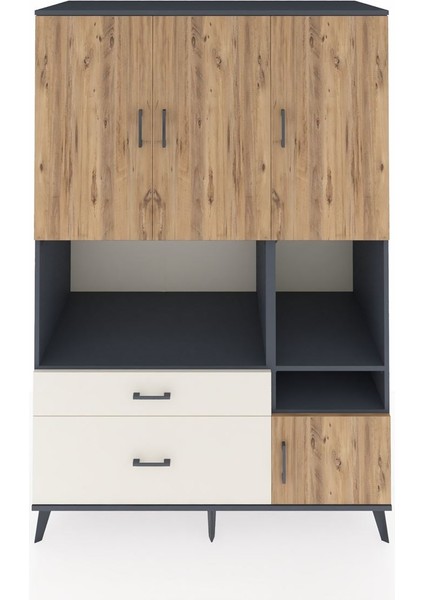 Kronos Dolap 7 Raflı 2 Çekmeceli 4 Kapaklı 132X59X195 Antrasit-Çam/aytaşı