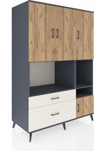 Kronos Dolap 7 Raflı 2 Çekmeceli 4 Kapaklı 132X59X195 Antrasit-Çam/aytaşı fiyatları