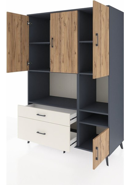 Kronos Dolap 7 Raflı 2 Çekmeceli 4 Kapaklı 132X59X195 Antrasit-Çam/aytaşı modelleri