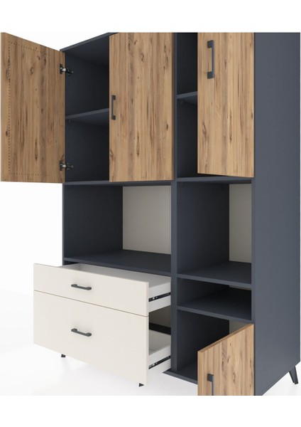 Kronos Dolap 7 Raflı 2 Çekmeceli 4 Kapaklı 132X59X195 Antrasit-Çam/aytaşı fırsatları