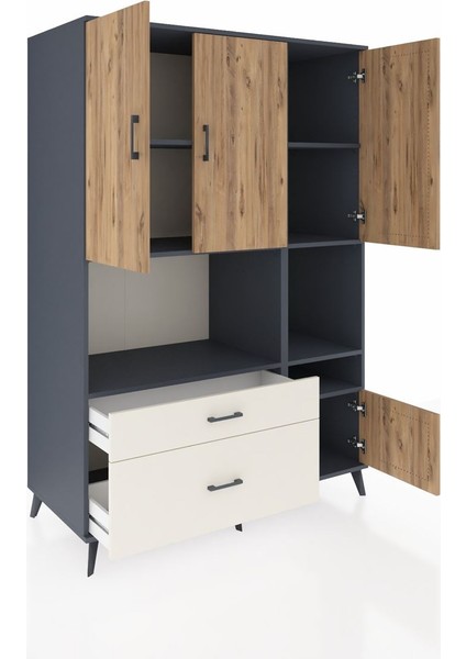 Kronos Dolap 7 Raflı 2 Çekmeceli 4 Kapaklı 132X59X195 Antrasit-Çam/aytaşı indirimleri