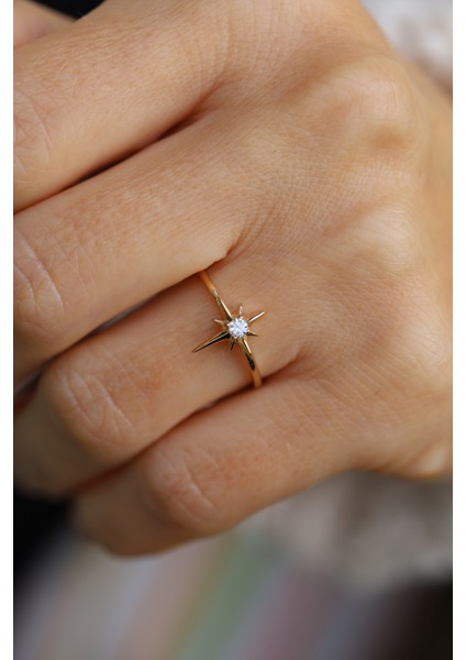 14 Ayar Altın Tek Taş Detaylı Kutup Yıldızı Yüzük fiyatları