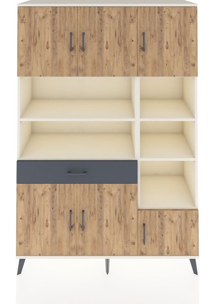 Hyperion Dolap 10 Raflı Tek Çekmeceli 6 Kapaklı 132X44X195 Aytaşı-Çam/antrasit