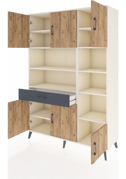 Hyperion Dolap 10 Raflı Tek Çekmeceli 6 Kapaklı 132X44X195 Aytaşı-Çam/antrasit modelleri