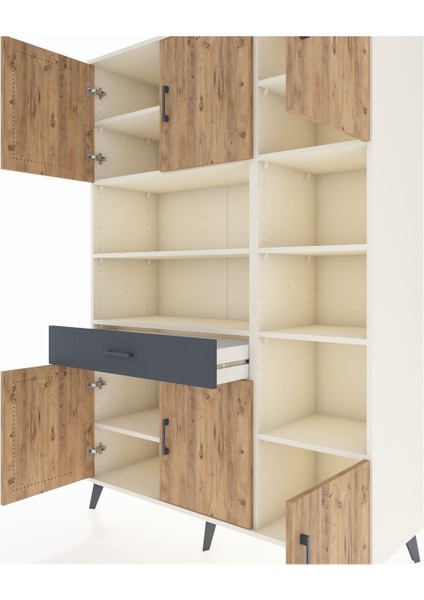 Hyperion Dolap 10 Raflı Tek Çekmeceli 6 Kapaklı 132X44X195 Aytaşı-Çam/antrasit fırsatları