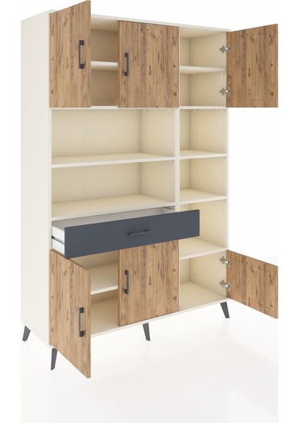 Hyperion Dolap 10 Raflı Tek Çekmeceli 6 Kapaklı 132X44X195 Aytaşı-Çam/antrasit indirimleri