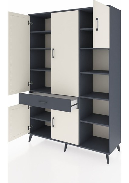 Hyperion Dolap 10 Raflı Tek Çekmeceli 5 Kapaklı 132X44X195 Antrasit-Aytaşı/antrasit modelleri
