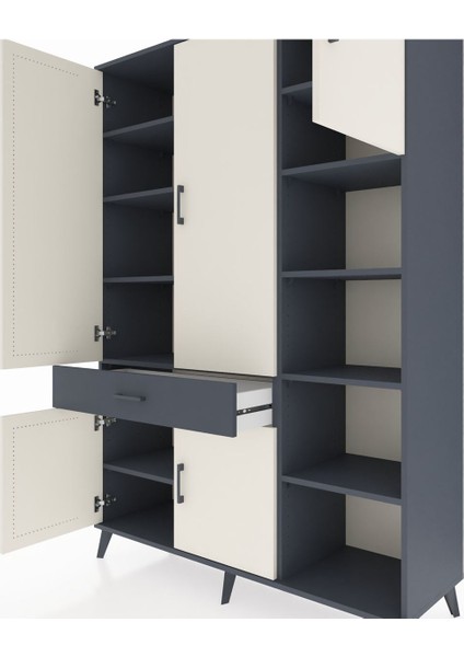 Hyperion Dolap 10 Raflı Tek Çekmeceli 5 Kapaklı 132X44X195 Antrasit-Aytaşı/antrasit fırsatları