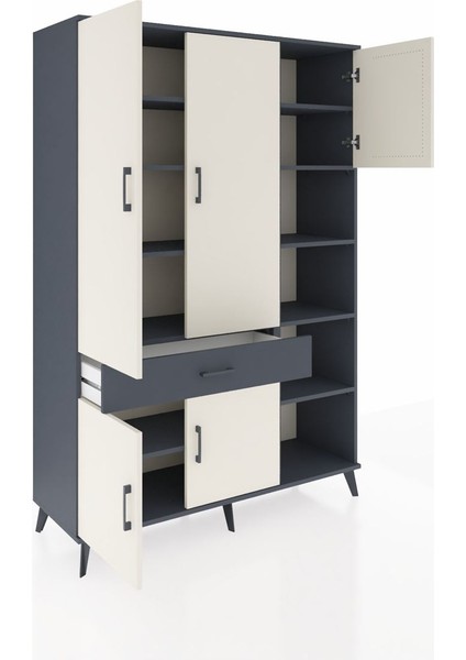 Hyperion Dolap 10 Raflı Tek Çekmeceli 5 Kapaklı 132X44X195 Antrasit-Aytaşı/antrasit indirimleri