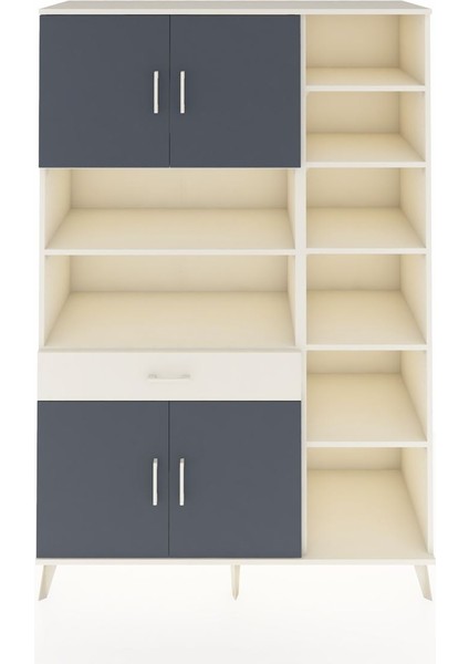 Hyperion Dolap 10 Raflı Tek Çekmeceli 4 Kapaklı 132X44X195 Aytaşı-Antrasit/aytaşı
