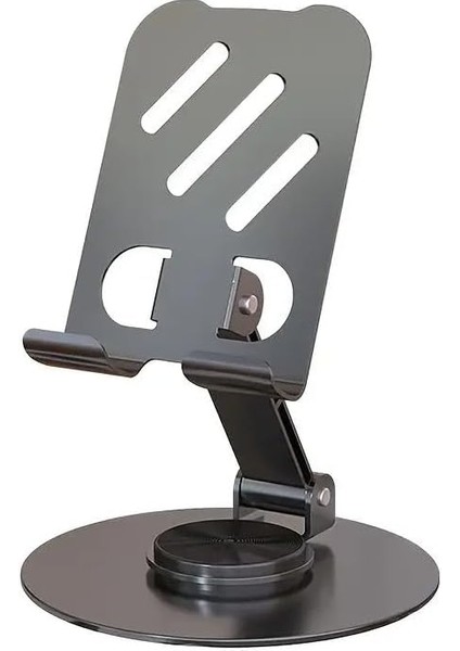 Yüksek Kaliteli Metal Stand Katlanabilir ve Ayarlanabilir 360 Derece Dönebilen Tablet Standı Telefon Tutucu Masa Üstü Gri Stant