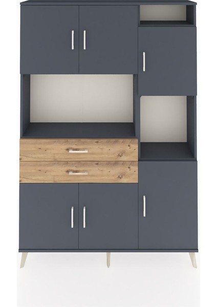 Arges Dolap 9 Raflı 2 Çekmeceli 6 Kapaklı 132X30X195 Antrasit-Antrasit/çam