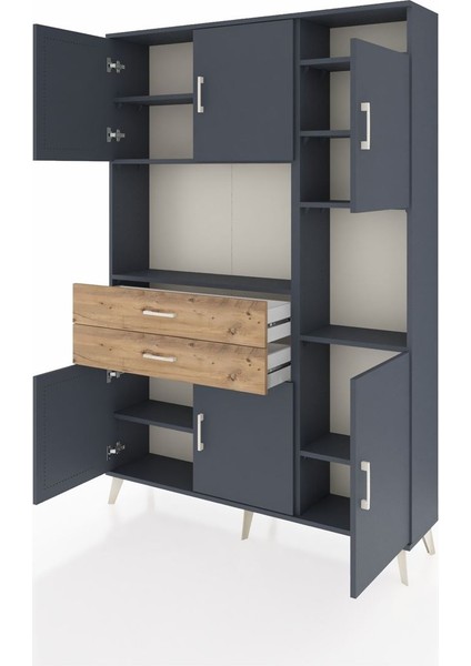 Arges Dolap 9 Raflı 2 Çekmeceli 6 Kapaklı 132X30X195 Antrasit-Antrasit/çam modelleri