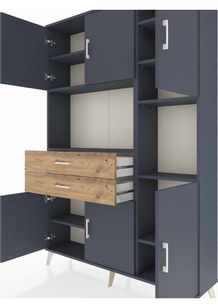 Arges Dolap 9 Raflı 2 Çekmeceli 6 Kapaklı 132X30X195 Antrasit-Antrasit/çam fırsatları