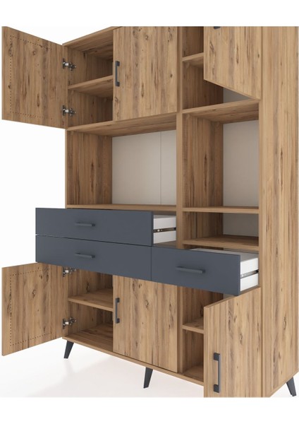 Hyperion Dolap 9 Raflı 3 Çekmeceli 6 Kapaklı 132X44X195 Çam-Çam/antrasit fırsatları