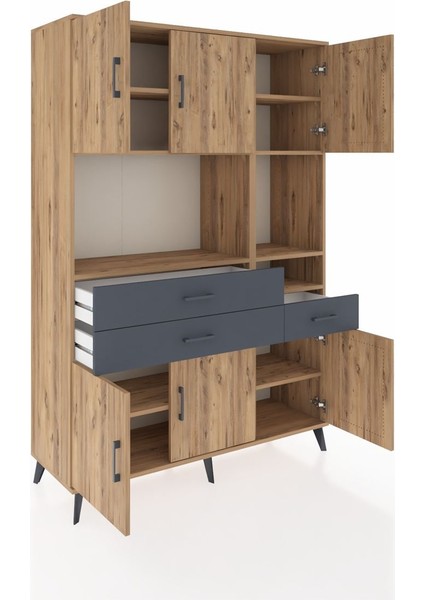 Hyperion Dolap 9 Raflı 3 Çekmeceli 6 Kapaklı 132X44X195 Çam-Çam/antrasit indirimleri