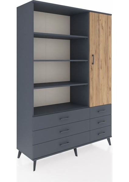 Hyperion Dolap 8 Raflı 6 Çekmeceli Tek Kapaklı 132X44X195 Antrasit-Çam/antrasit fiyatları