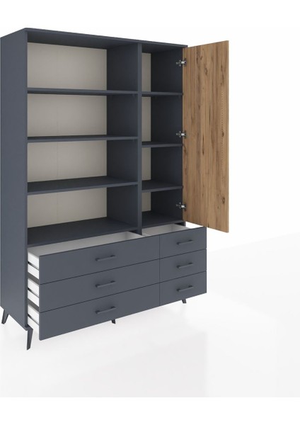 Hyperion Dolap 8 Raflı 6 Çekmeceli Tek Kapaklı 132X44X195 Antrasit-Çam/antrasit indirimleri