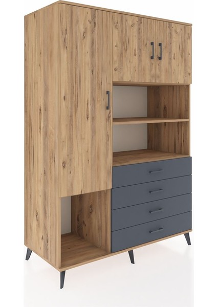 Kronos Dolap 7 Raflı 4 Çekmeceli 3 Kapaklı 132X59X195 Çam-Çam/antrasit fiyatları