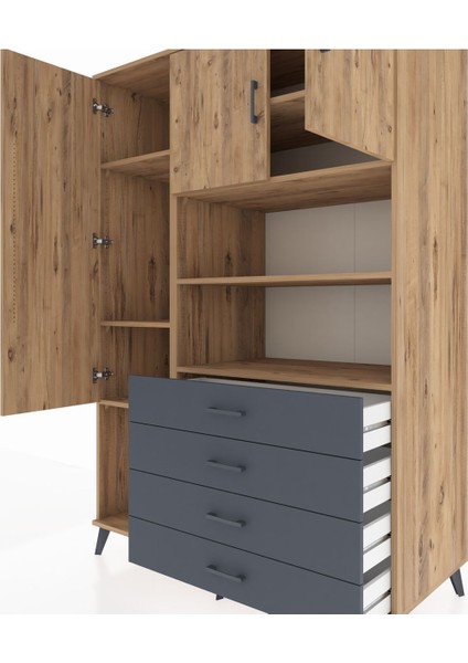Kronos Dolap 7 Raflı 4 Çekmeceli 3 Kapaklı 132X59X195 Çam-Çam/antrasit fırsatları