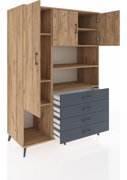 Kronos Dolap 7 Raflı 4 Çekmeceli 3 Kapaklı 132X59X195 Çam-Çam/antrasit indirimleri