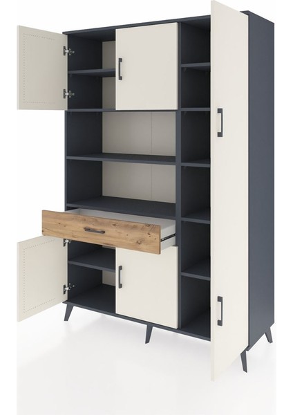 Hyperion Dolap 10 Raflı Tek Çekmeceli 6 Kapaklı 132X44X195 Antrasit-Aytaşı/çam modelleri