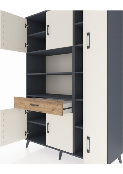 Hyperion Dolap 10 Raflı Tek Çekmeceli 6 Kapaklı 132X44X195 Antrasit-Aytaşı/çam fırsatları