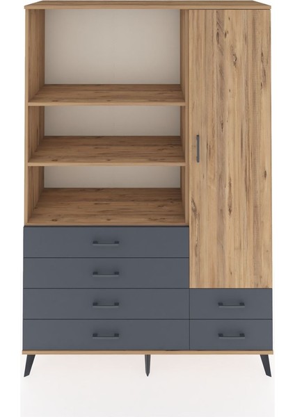 Hyperion Dolap 7 Raflı 6 Çekmeceli Tek Kapaklı 132X44X195 Çam-Çam/antrasit
