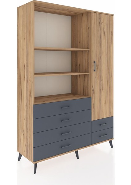 Hyperion Dolap 7 Raflı 6 Çekmeceli Tek Kapaklı 132X44X195 Çam-Çam/antrasit fiyatları