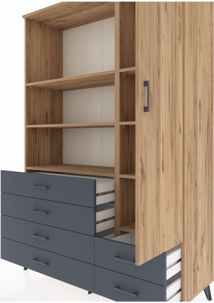 Hyperion Dolap 7 Raflı 6 Çekmeceli Tek Kapaklı 132X44X195 Çam-Çam/antrasit fırsatları