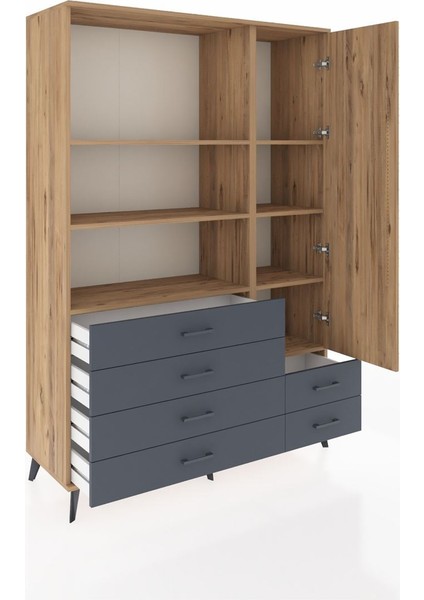 Hyperion Dolap 7 Raflı 6 Çekmeceli Tek Kapaklı 132X44X195 Çam-Çam/antrasit indirimleri