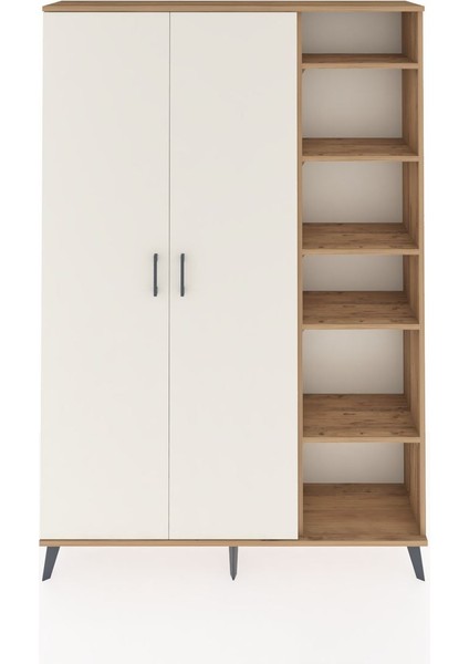 Arges Dolap 7 Raflı 2 Kapaklı Tek Askılı 132X30X195 Çam-Aytaşı/çam