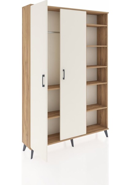 Arges Dolap 7 Raflı 2 Kapaklı Tek Askılı 132X30X195 Çam-Aytaşı/çam indirimleri