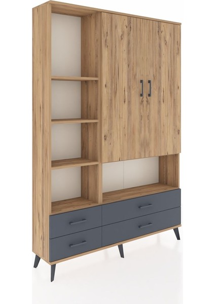 Arges Dolap 8 Raflı 4 Çekmeceli 2 Kapaklı 132X30X195 Çam-Çam/antrasit fiyatları