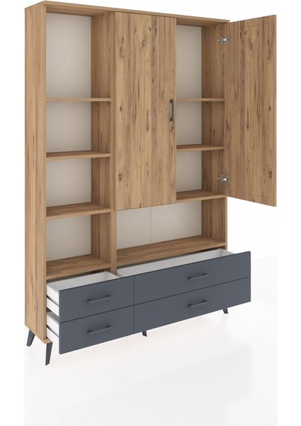 Arges Dolap 8 Raflı 4 Çekmeceli 2 Kapaklı 132X30X195 Çam-Çam/antrasit indirimleri