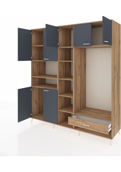 Kronos Dolap 11 Raflı Tek Çekmeceli 7 Kapaklı 220X59X243 Çam-Antrasit/çam modelleri