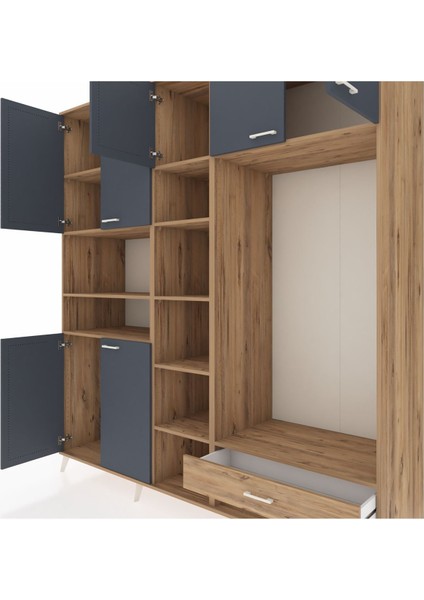 Kronos Dolap 11 Raflı Tek Çekmeceli 7 Kapaklı 220X59X243 Çam-Antrasit/çam fırsatları