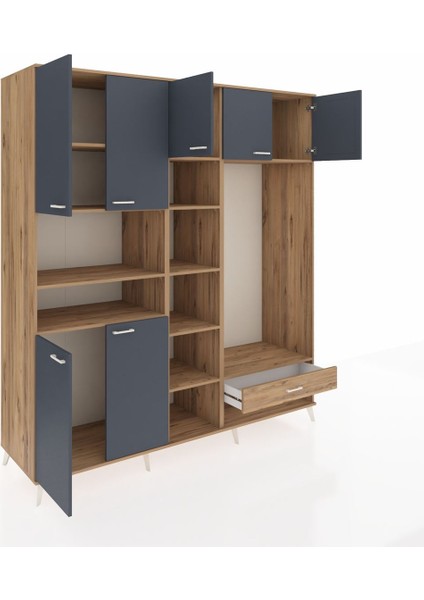 Kronos Dolap 11 Raflı Tek Çekmeceli 7 Kapaklı 220X59X243 Çam-Antrasit/çam indirimleri